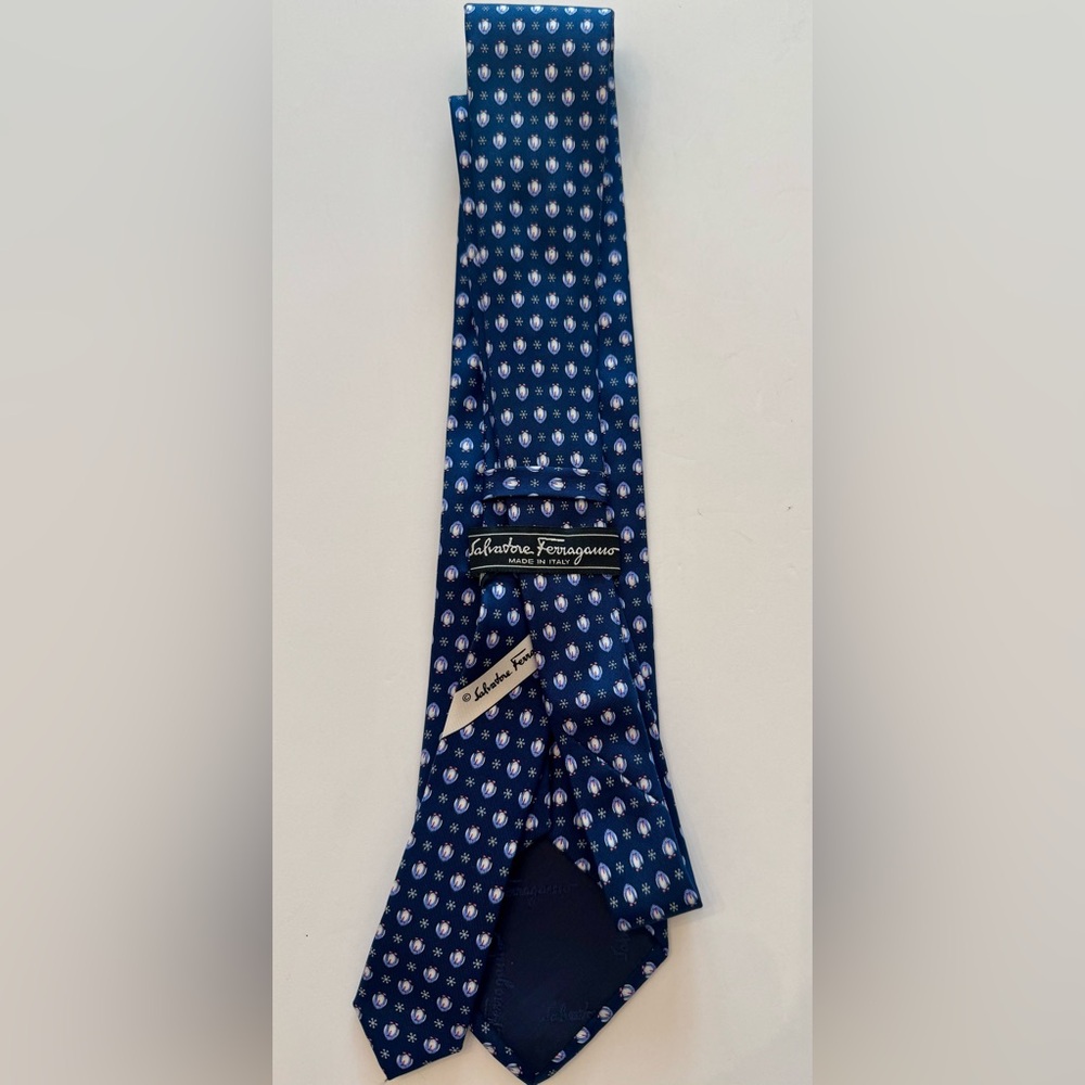 Salvatore Ferragamo Navy and White Subtle little penguins & snowflakes Tie